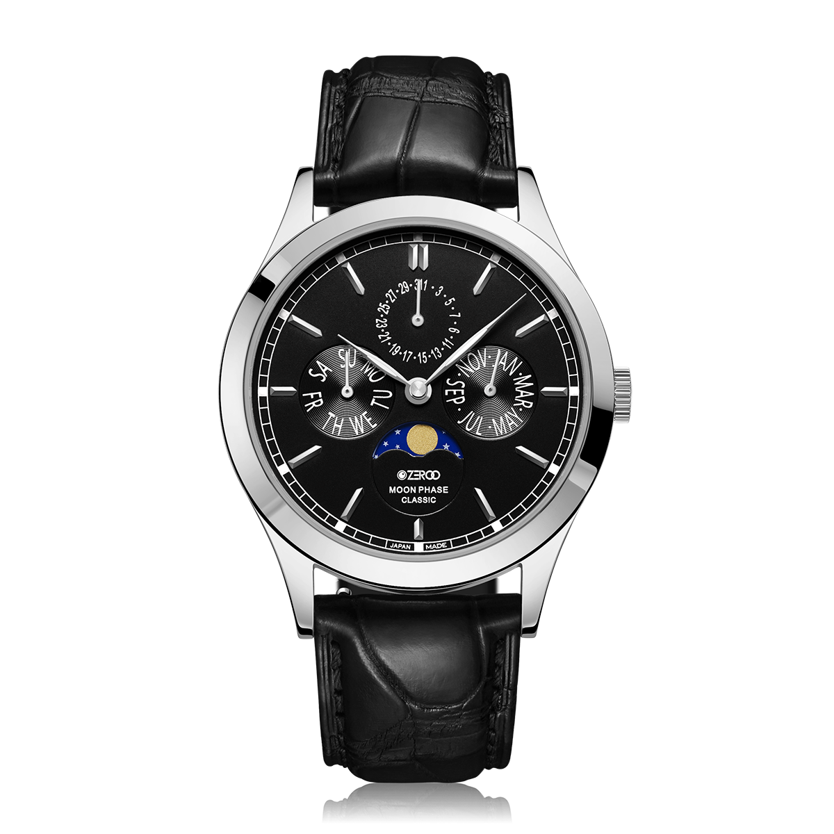 ZEROO 腕時計 メンズ 40代 ムーンフェイズ サファイアガラス 電池式クォーツ ケース幅:38mm 日本 ブランド ZEROO CLASSIC 品番:ZC002SBL